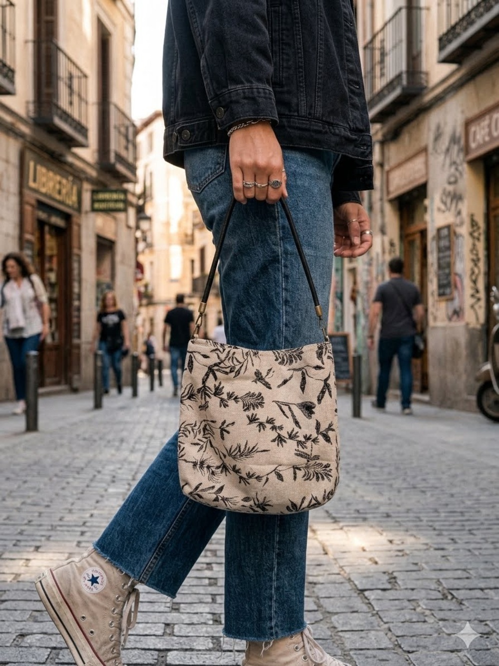 Dragonfly Floral  Crossbody Bag in Black and white
